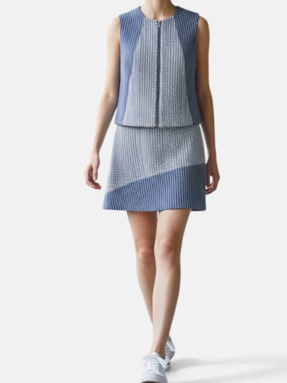 Judith & Charles Textured Structured Sleeveless Vest Skirt Set in Blue 8